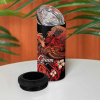 Guam Tribal Chamorro 4 in 1 Can Cooler Tumbler Polynesian Shark with Plumeria and Sea Vibe - Polynesian Pride