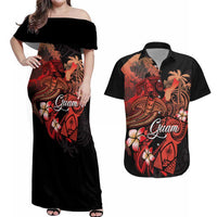 Guam Tribal Chamorro Couples Matching Off Shoulder Maxi Dress and Hawaiian Shirt Polynesian Shark with Plumeria and Sea Vibe - Polynesian Pride