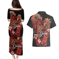 Guam Tribal Chamorro Couples Matching Puletasi and Hawaiian Shirt Polynesian Shark with Plumeria and Sea Vibe - Polynesian Pride
