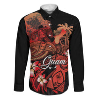 Guam Tribal Chamorro Family Matching Short Sleeve Bodycon Dress and Hawaiian Shirt Polynesian Shark with Plumeria and Sea Vibe LT03 Dad's Shirt - Long Sleeve Black - Polynesian Pride