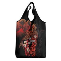 Guam Tribal Chamorro Grocery Bag Polynesian Shark with Plumeria and Sea Vibe - Polynesian Pride