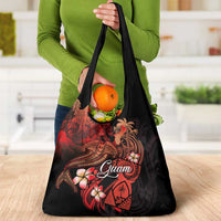 Guam Tribal Chamorro Grocery Bag Polynesian Shark with Plumeria and Sea Vibe - Polynesian Pride