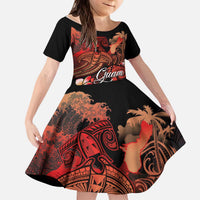 Guam Tribal Chamorro Kid Short Sleeve Dress Polynesian Shark with Plumeria and Sea Vibe LT03 KID Black - Polynesian Pride
