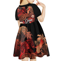 Guam Tribal Chamorro Kid Short Sleeve Dress Polynesian Shark with Plumeria and Sea Vibe LT03 - Polynesian Pride