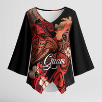 Guam Tribal Chamorro Kimono Sleeve Blouse Polynesian Shark with Plumeria and Sea Vibe - Polynesian Pride
