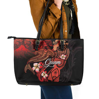 Guam Tribal Chamorro Leather Tote Bag Polynesian Shark with Plumeria and Sea Vibe LT03 - Polynesian Pride