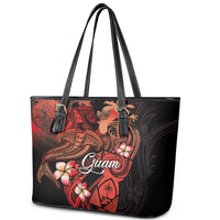 Guam Tribal Chamorro Leather Tote Bag Polynesian Shark with Plumeria and Sea Vibe LT03 - Polynesian Pride