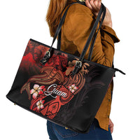 Guam Tribal Chamorro Leather Tote Bag Polynesian Shark with Plumeria and Sea Vibe LT03 - Polynesian Pride