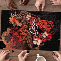 Guam Tribal Chamorro Puzzle Polynesian Shark with Plumeria and Sea Vibe - Polynesian Pride