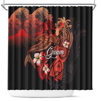 Guam Tribal Chamorro Shower Curtain Polynesian Shark with Plumeria and Sea Vibe LT03 Black - Polynesian Pride