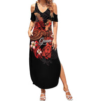Guam Tribal Chamorro Summer Maxi Dress Polynesian Shark with Plumeria and Sea Vibe LT03 Women Black - Polynesian Pride