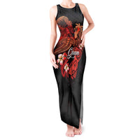 Guam Tribal Chamorro Tank Maxi Dress Polynesian Shark with Plumeria and Sea Vibe - Polynesian Pride