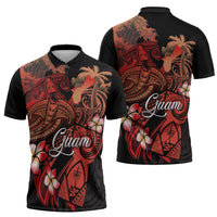 Guam Tribal Chamorro Zipper Polo Shirt Polynesian Shark with Plumeria and Sea Vibe LT03 - Polynesian Pride