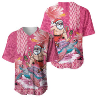 Hawaii Mele Kalikimaka Baseball Jersey Funny Santa with Tribal Tattoos Kakau Pink Color LT03 - Polynesian Pride