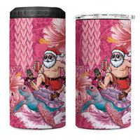 Hawaii Mele Kalikimaka 4 in 1 Can Cooler Tumbler Funny Santa with Tribal Tattoos Kakau Pink Color - Polynesian Pride