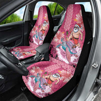 Hawaii Mele Kalikimaka Car Seat Cover Funny Santa with Tribal Tattoos Kakau Pink Color - Polynesian Pride