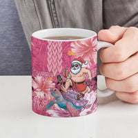Hawaii Mele Kalikimaka Ceramic Mug Funny Santa with Tribal Tattoos Kakau Pink Color - Polynesian Pride