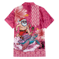 Hawaii Mele Kalikimaka Family Matching Long Sleeve Bodycon Dress and Hawaiian Shirt Funny Santa with Tribal Tattoos Kakau Pink Color LT03 - Polynesian Pride
