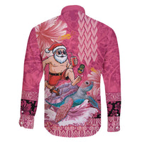 Hawaii Mele Kalikimaka Family Matching Off Shoulder Short Dress and Hawaiian Shirt Funny Santa with Tribal Tattoos Kakau Pink Color LT03 - Polynesian Pride