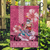Hawaii Mele Kalikimaka Garden Flag Funny Santa with Tribal Tattoos Kakau Pink Color - Polynesian Pride