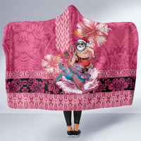 Hawaii Mele Kalikimaka Hooded Blanket Funny Santa with Tribal Tattoos Kakau Pink Color - Polynesian Pride