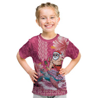 Hawaii Mele Kalikimaka Kid T Shirt Funny Santa with Tribal Tattoos Kakau Pink Color - Polynesian Pride