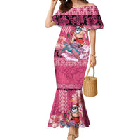 Hawaii Mele Kalikimaka Mermaid Dress Funny Santa with Tribal Tattoos Kakau Pink Color - Polynesian Pride