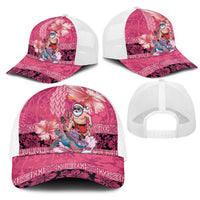 Hawaii Mele Kalikimaka Mesh Trucker Cap Funny Santa with Tribal Tattoos Kakau Pink Color LT03 - Polynesian Pride