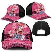 Hawaii Mele Kalikimaka Mesh Trucker Cap Funny Santa with Tribal Tattoos Kakau Pink Color - Polynesian Pride