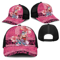 Hawaii Mele Kalikimaka Mesh Trucker Cap Funny Santa with Tribal Tattoos Kakau Pink Color LT03 - Polynesian Pride