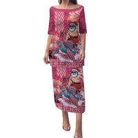 Hawaii Mele Kalikimaka Puletasi Funny Santa with Tribal Tattoos Kakau Pink Color LT03 Long Dress Pink - Polynesian Pride