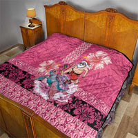 Hawaii Mele Kalikimaka Quilt Funny Santa with Tribal Tattoos Kakau Pink Color - Polynesian Pride