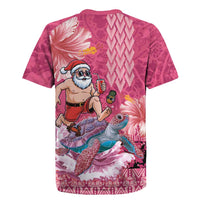 Hawaii Mele Kalikimaka Rugby Jersey Funny Santa with Tribal Tattoos Kakau Pink Color LT03 - Polynesian Pride