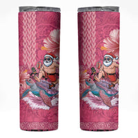 Hawaii Mele Kalikimaka Skinny Tumbler Funny Santa with Tribal Tattoos Kakau Pink Color - Polynesian Pride