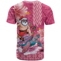 Hawaii Mele Kalikimaka T Shirt Funny Santa with Tribal Tattoos Kakau Pink Color - Polynesian Pride