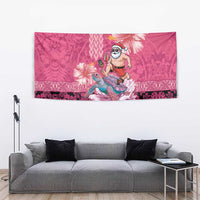 Hawaii Mele Kalikimaka Tapestry Funny Santa with Tribal Tattoos Kakau Pink Color - Polynesian Pride