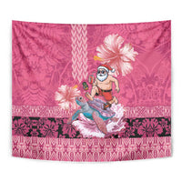 Hawaii Mele Kalikimaka Tapestry Funny Santa with Tribal Tattoos Kakau Pink Color - Polynesian Pride