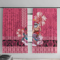 Hawaii Mele Kalikimaka Window Curtain Funny Santa with Tribal Tattoos Kakau Pink Color - Polynesian Pride