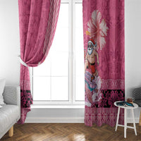 Hawaii Mele Kalikimaka Window Curtain Funny Santa with Tribal Tattoos Kakau Pink Color - Polynesian Pride