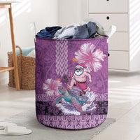 Hawaii Mele Kalikimaka Laundry Basket Funny Santa with Tribal Tattoos Kakau Purple Color - Polynesian Pride