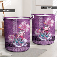 Hawaii Mele Kalikimaka Laundry Basket Funny Santa with Tribal Tattoos Kakau Purple Color - Polynesian Pride