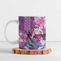 Hawaii Mele Kalikimaka Ceramic Mug Funny Santa with Tribal Tattoos Kakau Purple Color - Polynesian Pride