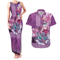 Hawaii Mele Kalikimaka Couples Matching Tank Maxi Dress and Hawaiian Shirt Funny Santa with Tribal Tattoos Kakau Purple Color LT03 Purple - Polynesian Pride