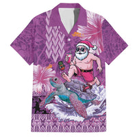 Hawaii Mele Kalikimaka Family Matching Long Sleeve Bodycon Dress and Hawaiian Shirt Funny Santa with Tribal Tattoos Kakau Purple Color - Polynesian Pride