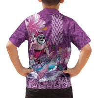 Hawaii Mele Kalikimaka Family Matching Off The Shoulder Long Sleeve Dress and Hawaiian Shirt Funny Santa with Tribal Tattoos Kakau Purple Color LT03 - Polynesian Pride
