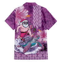 Hawaii Mele Kalikimaka Family Matching Off Shoulder Maxi Dress and Hawaiian Shirt Funny Santa with Tribal Tattoos Kakau Purple Color LT03 - Polynesian Pride