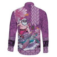 Hawaii Mele Kalikimaka Family Matching Off Shoulder Short Dress and Hawaiian Shirt Funny Santa with Tribal Tattoos Kakau Purple Color LT03 - Polynesian Pride