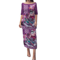 Hawaii Mele Kalikimaka Family Matching Puletasi and Hawaiian Shirt Funny Santa with Tribal Tattoos Kakau Purple Color LT03 Mom's Dress Purple - Polynesian Pride