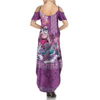 Hawaii Mele Kalikimaka Family Matching Summer Maxi Dress and Hawaiian Shirt Funny Santa with Tribal Tattoos Kakau Purple Color LT03 - Polynesian Pride