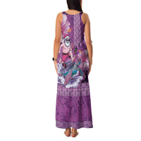 Hawaii Mele Kalikimaka Family Matching Tank Maxi Dress and Hawaiian Shirt Funny Santa with Tribal Tattoos Kakau Purple Color - Polynesian Pride